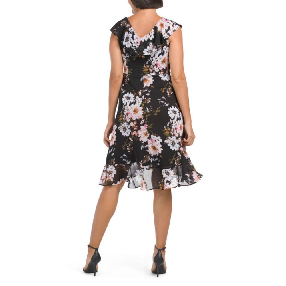 NWT London Times Women's Floral Print Ruffle Trim Wrap Mini Dress - Picture 3 of 5